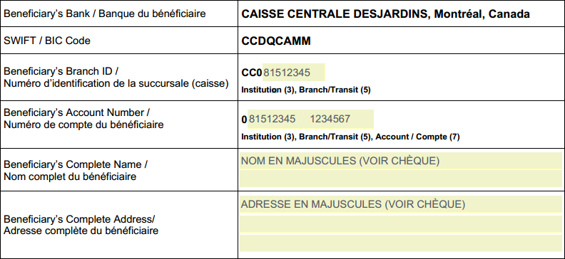 Instructions pour recevoir un transfert de fonds - Desjardins