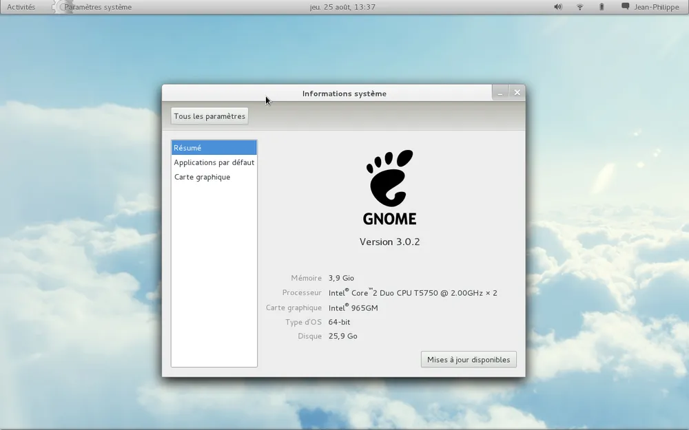 Capture d’écran de Arch Linux avec GNOME 3
