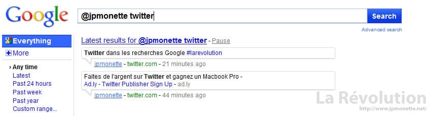 Twitter dans les recherches Google